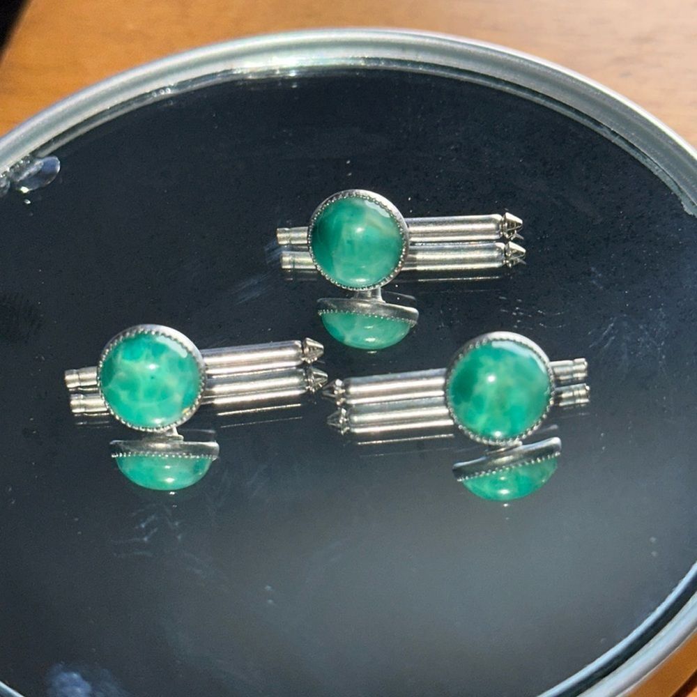 3‎ vintage silver tone with faux turquoise stone shirt studs